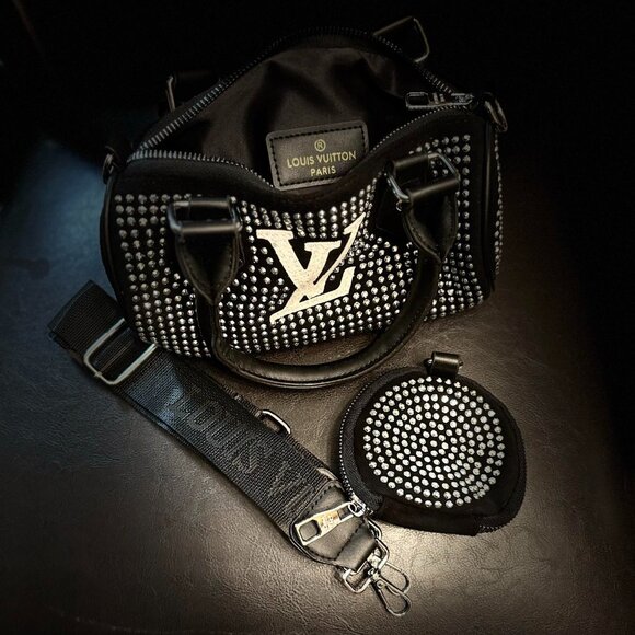 Fashion Black Studded Monogram Handbag - Picture 1 of 3